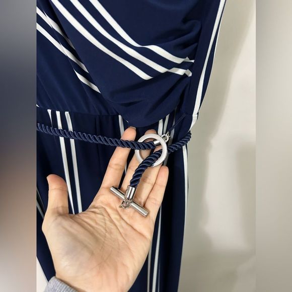 Ralph Lauren Striped Belted Jumpsuit Navy And Cream - Picture 9 of 11